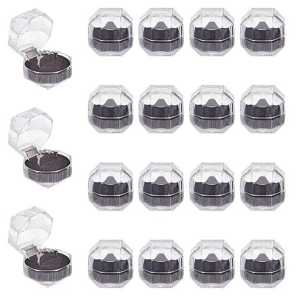 50Pcs Octagonal Transparent Plastic Ring Boxes