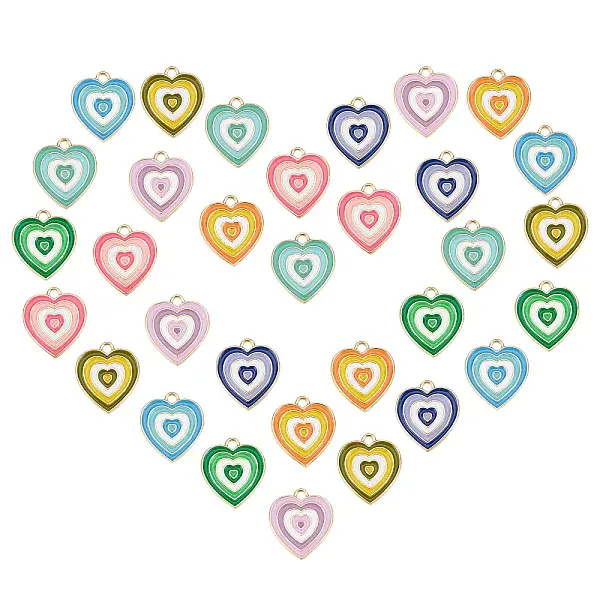 32Pcs 8 Colors Rack Plating Light Gold Alloy Enamel Pendants