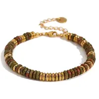 Retro Natural Unakite & Stainless Steel Beaded Bracelets for Women