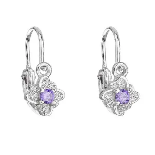 Evolution Group - Pavona Stříbrné dětské náušnice s fialovými zirkony 11175.3