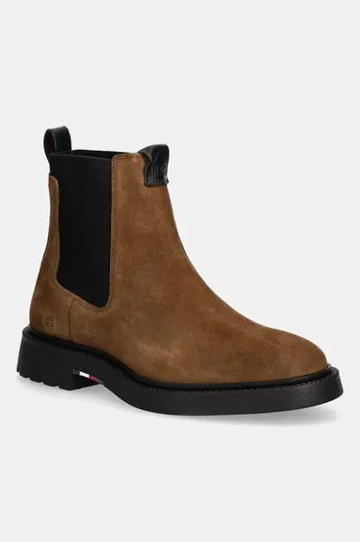 Semišové kotníkové boty Tommy Hilfiger COMFORT LWT SDE CHELSEA pánské, hnědá barva, FM0FM05592