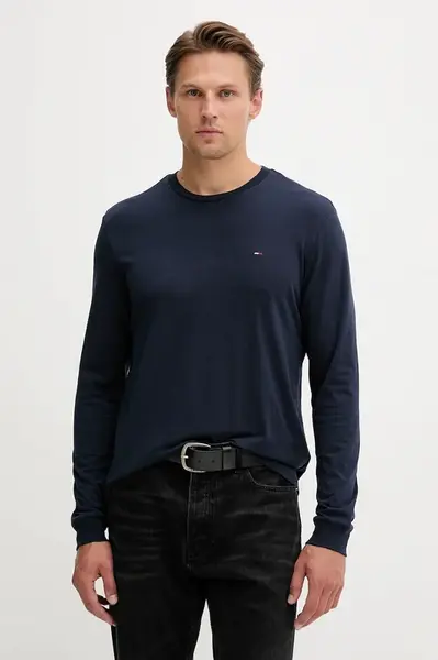 Bavlněné tričko s dlouhým rukávem Tommy Jeans 2-pack tmavomodrá barva, DM0DM22148