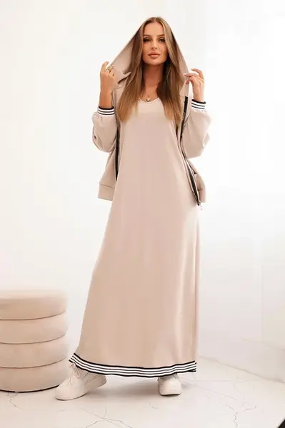 Kesi Włoski Dámská souprava s viskózou s rozepínací mikinou a dlouhou sukní béžová