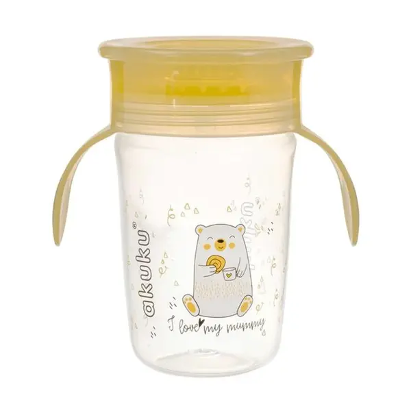 Akuku Nevylévající hrneček s úchyty, I love mum Mummy 240 ml, transparentní/žlutý
