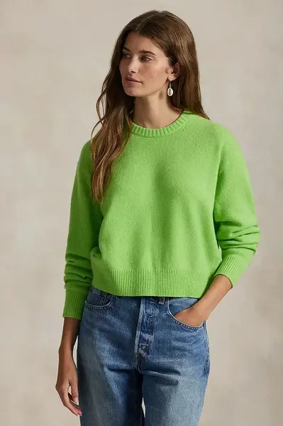 Vlněný svetr Polo Ralph Lauren dámský, zelená barva, 211914515