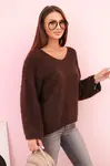 Kesi Włoski Dámský svetr z mohéru volného střihu s výstřihem do V hnědý