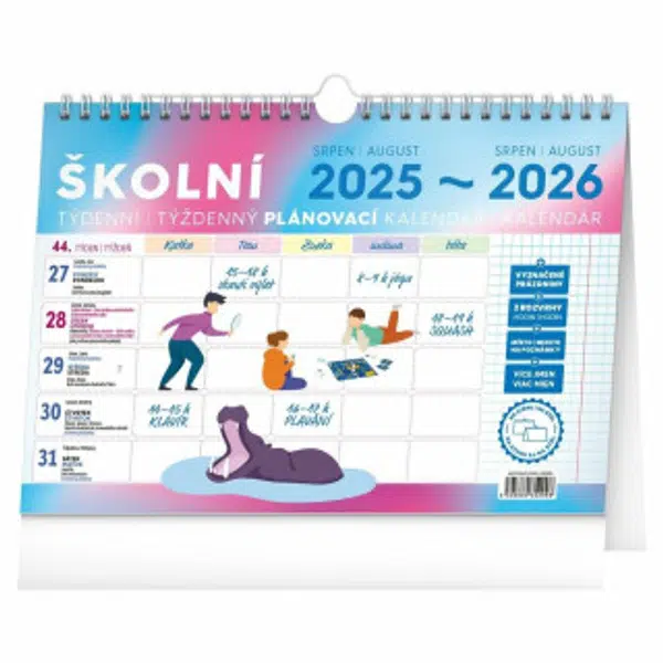 Školní plánovací kalendář s háčkem 2026