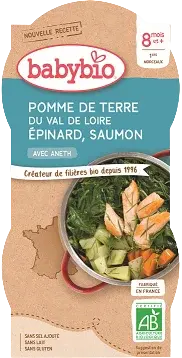 BABYBIO menu zemiaky a špenát s lososom a ryžou 2 x 200 g