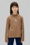 Dětské tričko s dlouhým rukávem s bavlnou Calvin Klein Jeans hnědá barva, s golfem, IG0IG03044