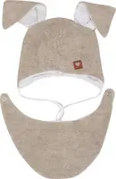 Z&Z Dvouvrstvá pletená čepice na zavazování s šátkem 2v1, Zajíček - béžová vel.  62