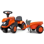 Falk 260C Baby Kubota ride-on traktor s přívěsem, hrábě & lopata