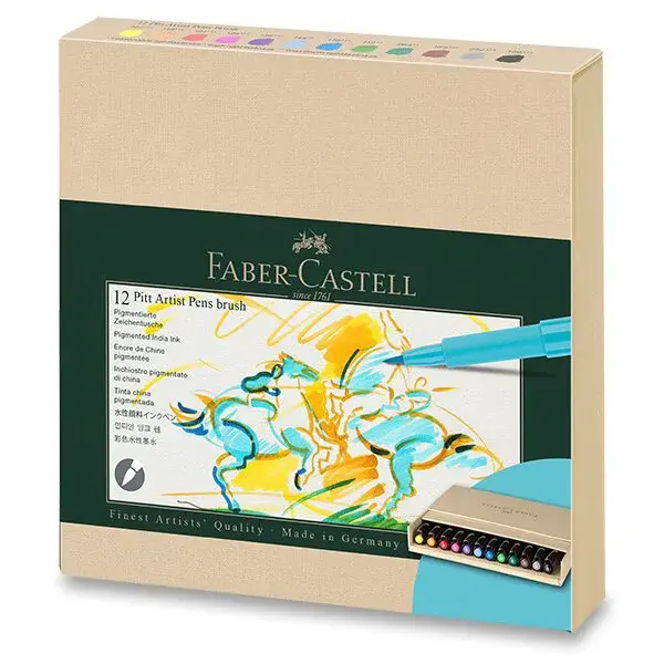 Popisovač Faber-Castell Pitt Artist Pen Brush sada 12 ks, studio box