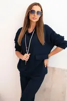 Kesi Włoski Komplet dámsky maslový mikina s kapucňou a nohavice s pásom granátový