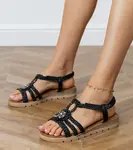 Gemre Čierne pletené sandále zdobené kvietkom Borris