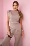 Kesi Włoski Komplet asymetrická blúzka + nohavice béžová melanž