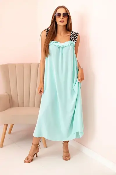 Kesi Włoski Dámske šaty s ramienkami s leopardím vzorom mäta