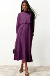 Trendyol Dark Purple Aller Piece Detailed Woven Dress