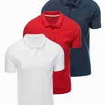 Ombre BASIC men's cotton polo t-shirt set - navy blue/white/red