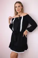 Shoulder and lace black dress