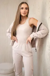 Set 3in1 sweatshirt + top + trousers light beige