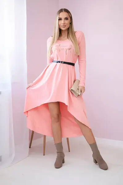 Dress with decorative belt and apricot inscription