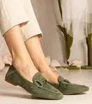 UR/CEO Green perforated women's moccasins with decoration Mensory