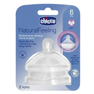 CHICCO Dudlík na láhev Natural Feeling silikon rychlý průtok 6m+ 2 ks