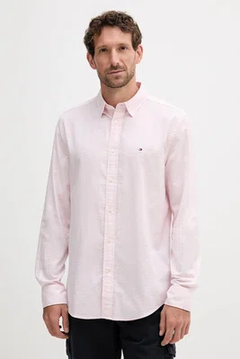 Bavlněná košile Tommy Hilfiger pánská, růžová barva, regular, s klasickým límcem, MW0MW39446