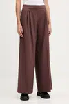Kalhoty HUGO dámské, hnědá barva, high waist, 50544107