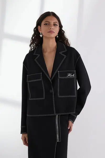 Džínová bunda Karl Lagerfeld černá barva, přechodná, A3W14041