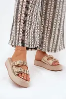 Boto Dámské Sandały Na Platformě S Přezkami A Pleteninou Khaki Limme