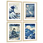Nacnic PLAKAT Sada 4 Japan Blue A4 Lehký dřevěný rám