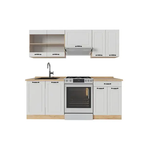 Vicco KUCHYŇSKÝ KOUT R-Line Bílý venkovský dům/zlatý dub 200 cm , PD Dub