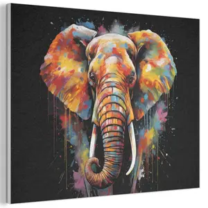 MuchoWow AKUSTICKÝ obraz Slon - Graffiti - Černá - Zvířata - Barvy 100x70 cm