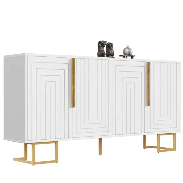 Urban Meuble SIDEBOARD se 3 dvířky a zlatými akcenty bílý