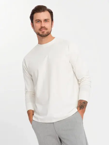 Ombre Men's cotton LOOSE FIT longsleeve with round neckline - cream