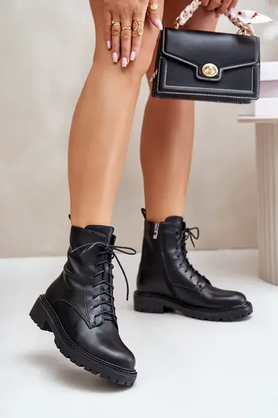 PE1 Kožené botky worker s teplou podšívkou na zip černé Elosie