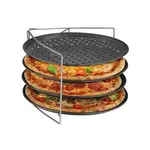 Relaxdays PIZZAPLECH Antracit Stříbrná 4dílná-sada nepřilnavý 32 cm