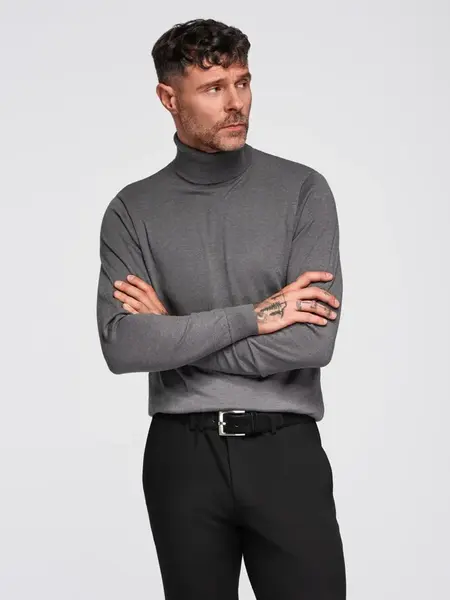 Ombre One color men's knitted turtleneck with viscose - grey melange