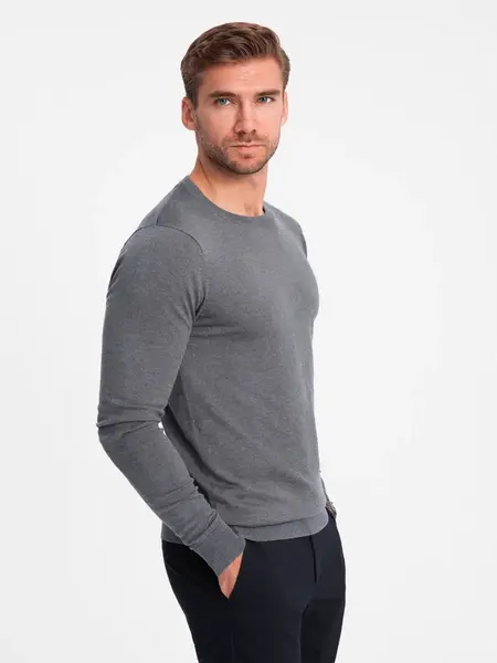 Ombre Classic BASIC men's viscose sweater with round neckline - grey melange