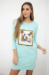 Šaty s 3D grafikou a ozdobnou pom pom mint