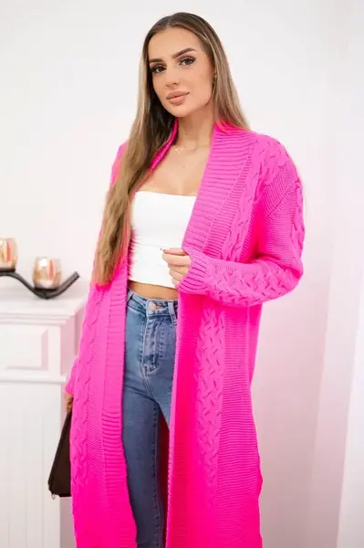 Svetr Cardigan tkát cop růžový neon
