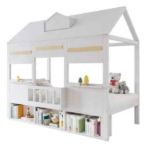 CHICFURN VYVÝŠENÁ POSTEL 90/200 cm v bílé barvě s domečkovým designem a policí