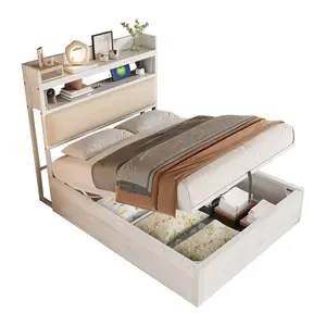 CHICFURN POSTELOVÝ RÁM 90/200 cm v bílé barvě s úložným prostorem, USB a čalouněným čelem