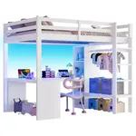 CHICFURN VYVÝŠENÁ POSTEL 140/200 cm v bílé barvě s psacím stolem, LED a USB
