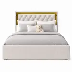 STILVORA ČALOUNĚNÁ POSTEL 140/200 cm světle béžová a hořčicová, LED, USB, Type-C