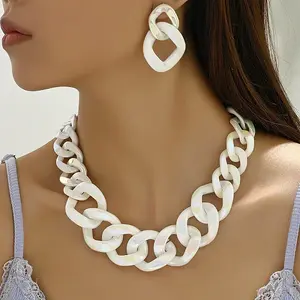 Alloy & CCB Plastic Curb Chain Necklace & Stud Dangle Earrings Sets