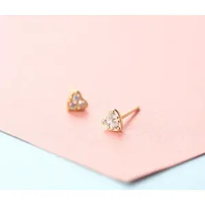 Brass Micro Pave Clear Cubic Zirconia Stud Earrings