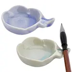 2Pcs 2 Colors Porcelain Ink Dish with Brush Holder