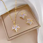 Brass Micro Pave Cubic Zirconia Pendant Necklace & Stud Earrings